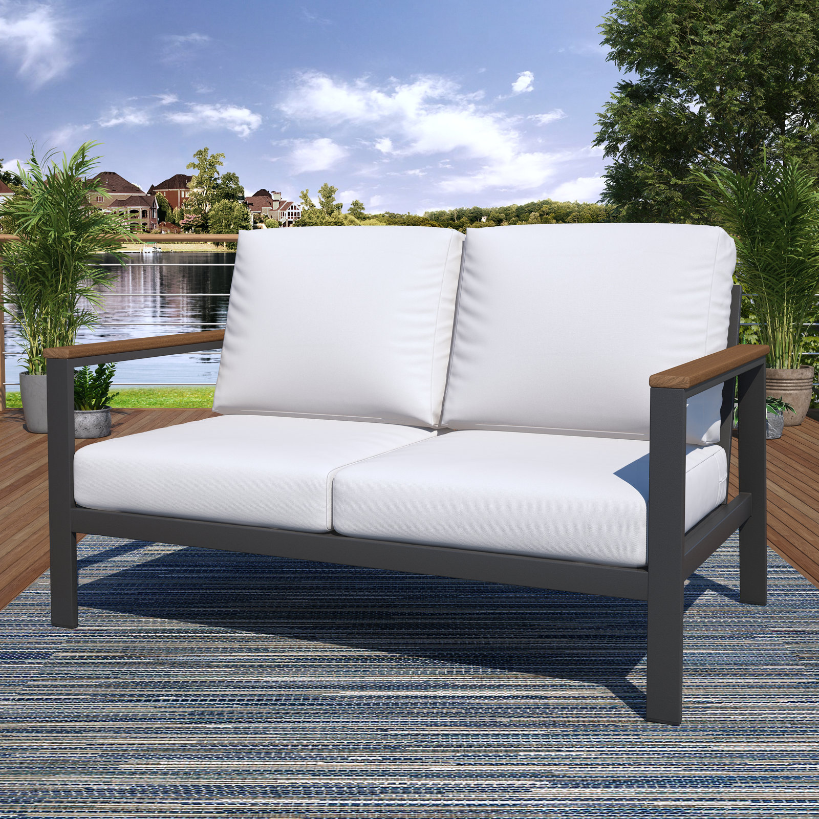 Townsend 55" Sunbrella® Patio Loveseat, Canvas Navy Sunbrella® Canvas, No, None