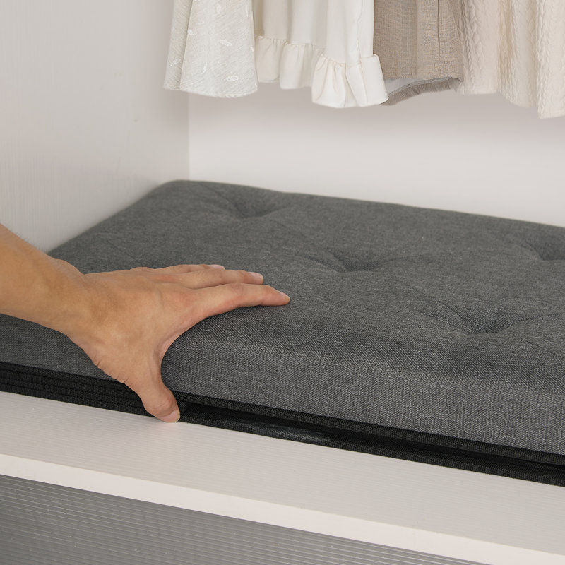 Benita Upholstered Ottoman, Dark Gray Polyester Blend