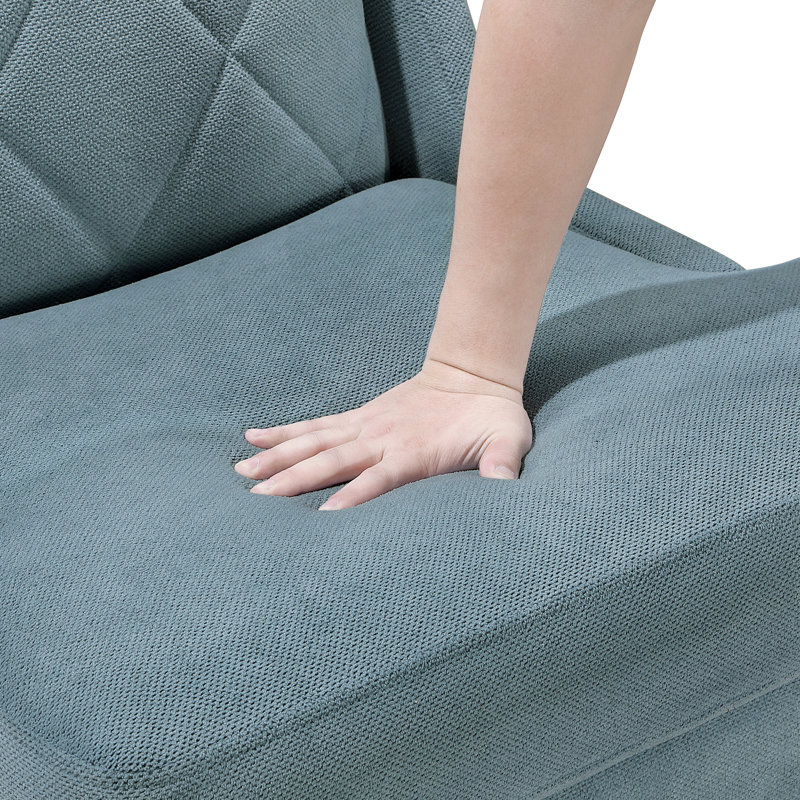 Fauteuil d'appoint à oreilles en chenille bleue avec surpiqûres en losange, structure en contreplaqué et coussin de dossier moderne à hauteur de pieds de 7,5 po, housse de siège amovible, ensemble de 19 po