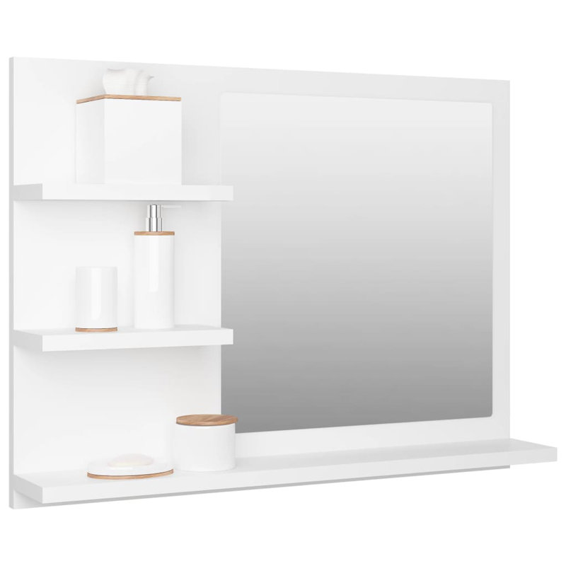 Miroir de salle de bain avec tablettes, Blanc, H 17,7 po x l 23,6 po x P 4,1 po
