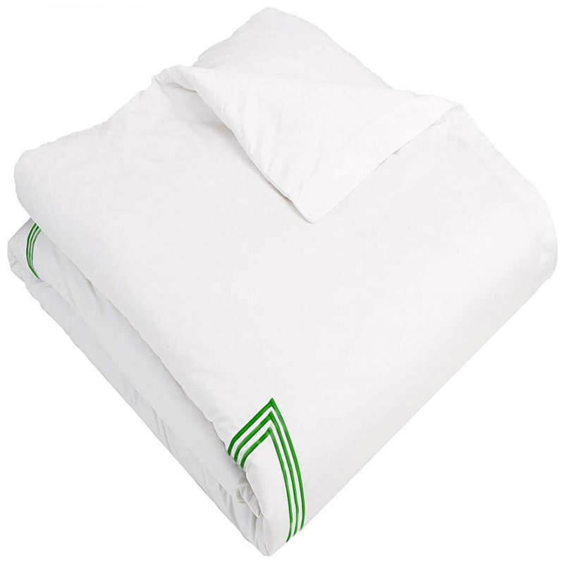 400TC Cotton Triple Embroidery Sateen Solid Duvet Cover Set, White/Green, Twin/Twin XL Duvet Cover
