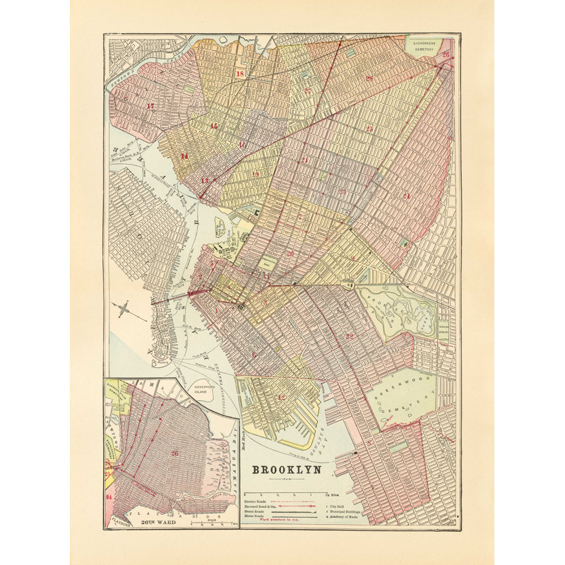 Carte de Brooklyn - reproduction sur toile tendue, H 16 po x l 12 po