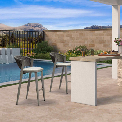 28.74" Patio Aluminum Contrasting Color Bar Stool With Cushion (Set Of 2)