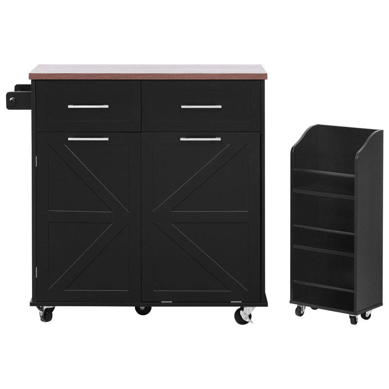 47.2" Farmhouse Kitchen Island With Drop Leaf, Black