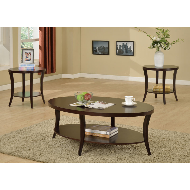 3 tables basses avec tables de bout en placage de bois, amplement d'espace de présentation, rehausser votre décoration intérieure ovale en riche bouleau, meubles de salon