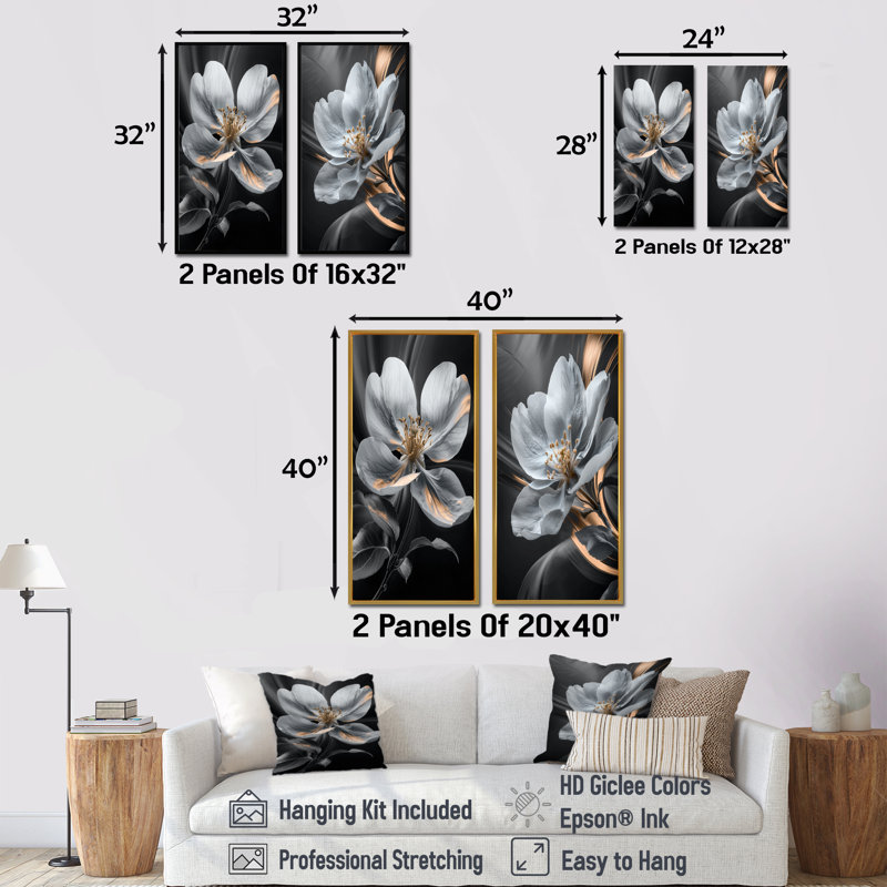 Or et gris clair de lune Bloom Apple Blossom III - art mural 2 pièces, H 40 po x l 40 po, Toile tendue
