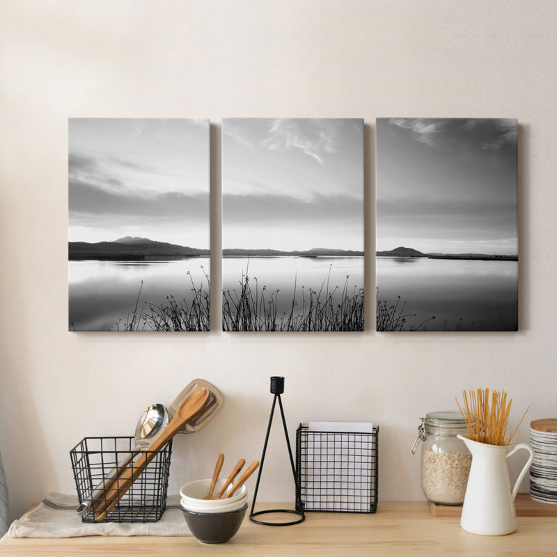 Bear River At Dusk - Toile tendue avec châssis de qualité supérieure - prête à être accrochée, H 27 po x l 54 po x P 1 po