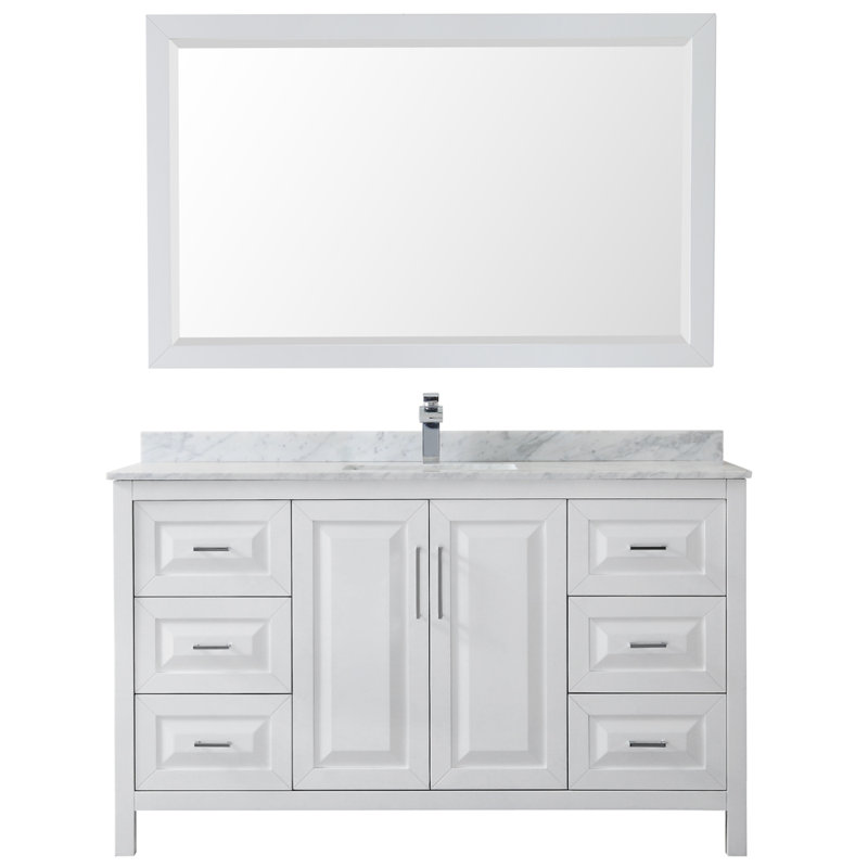 Daria 60 in. with Mirror Vanity, White Carrara Marble, White, Matte Black