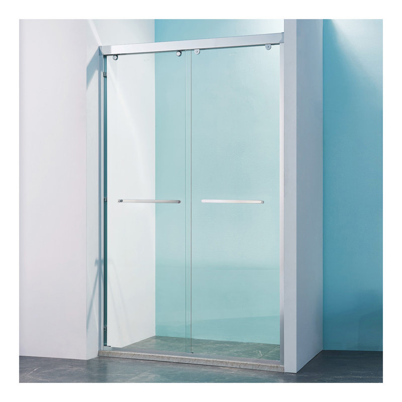 Porte de douche coulissante double l 44 à 48 po x H 75 po, cadre en alliage d'aluminium chromé, verre trempé clair de 5/16 po (8 mm) d'épaisseur.