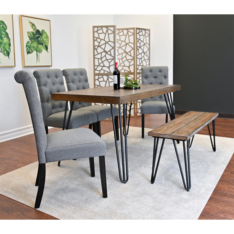 Ensemble de salle à manger 6 pièces Ashford, table de salle à manger en épingle à cheveux avec 4 chaises et banc, 4 options de couleur