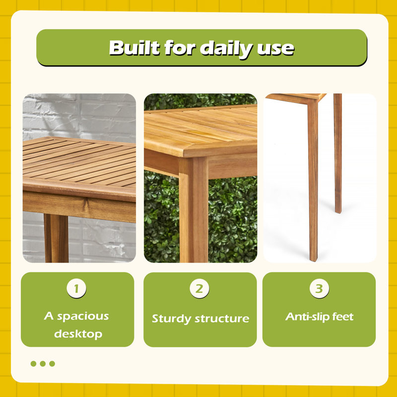 Outdoor Minimalist Acacia Wood Rectangle Bar Table, Teak