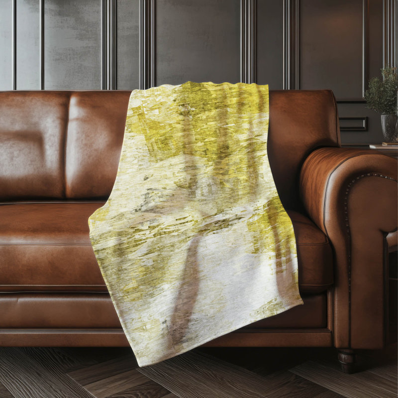 Addison Machine Washable Sherpa ASB595 Modern Throw Blanket, Gold