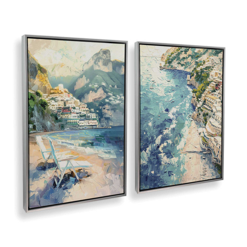 " Positano Beachfront Serenade " by Azure Artisanal Studio 2 - Pieces, Polished Chrome Floater Framed