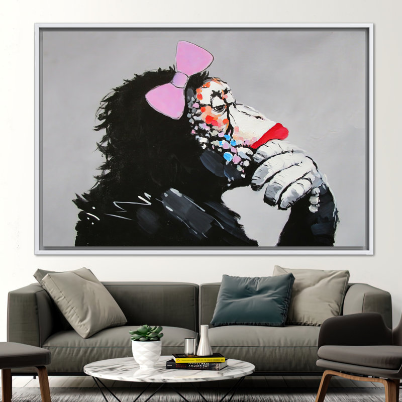 Abstrait, art mural singe pensant abstrait, Reproduction encadrée sans passe-partout, Blanc, H 12 po x l 16 po