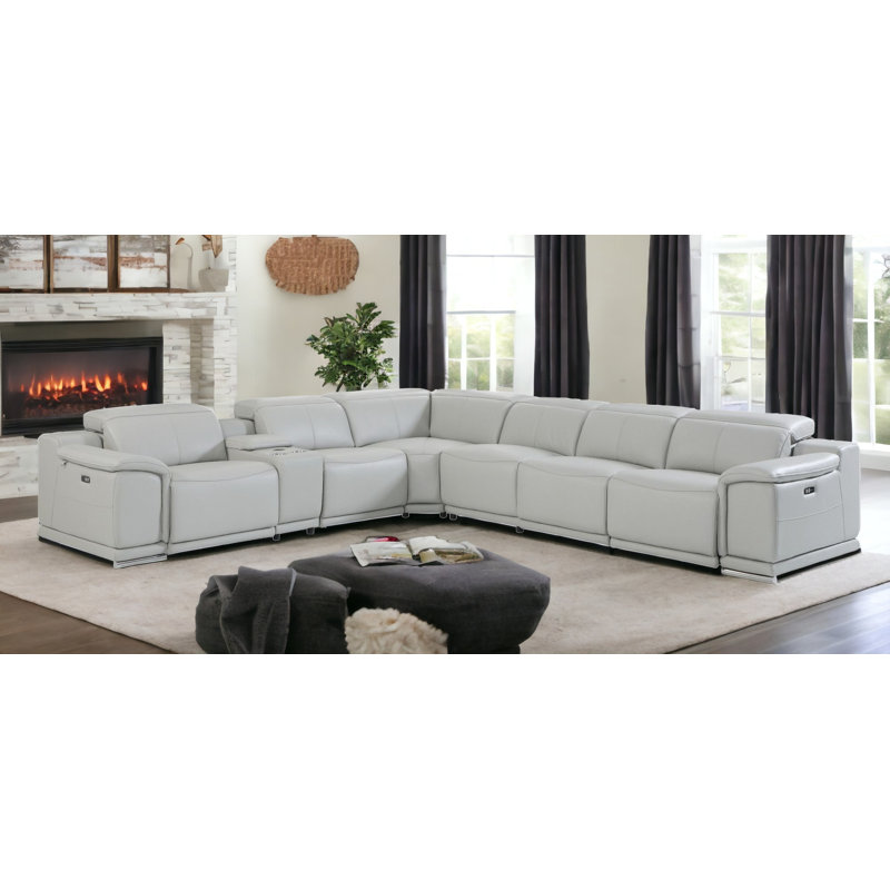 Canapé modulaire en U sept pièces avec console Stoneridge, Gris clair