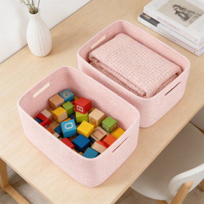Woven Storage Baskets For Shelves And Closets, 2-Pack Large Capacity Fabric Bins For Organizing Clothes, Toys, Blankets, And Household Essentials