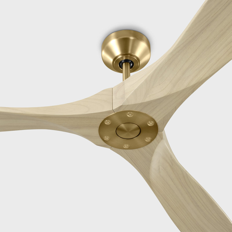 Maverick Smart 70 Indoor Ceiling Fan with Threaded Downrod, blades and Handheld Remote, Burnished Brass, Washed White Oak