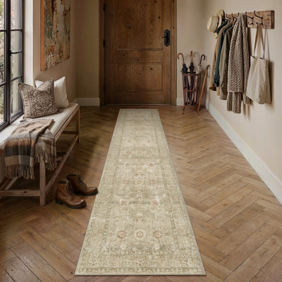 Patty Oriental Beige Vintage Area Rug With Non-Slip Backing