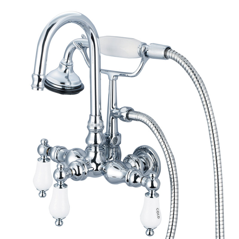 Stonington 3 Handle Wall Clawfoot Tub Faucet, Hand Polished, Richly Triple Plated Chrome Finish