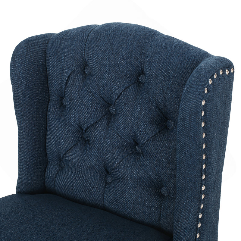 Fabric Tufted Wingback Counter Stools, Set of 2, , Counter Stool (27" Seat Height), Navy Blue