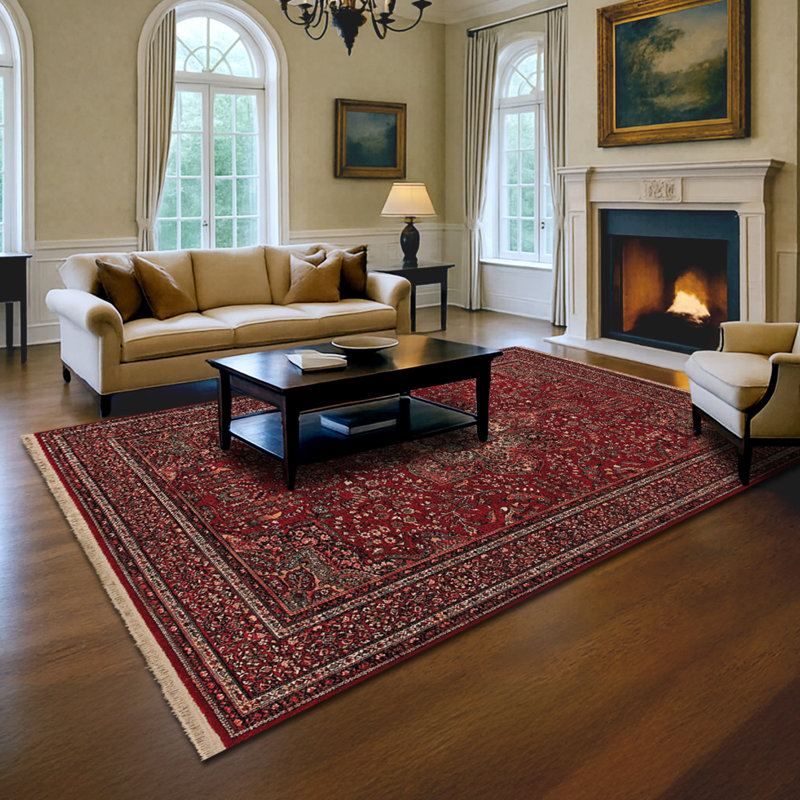 Doughman Oriental Floral Antique Red Fringed Wool Area Rug, Rectangle 5'3" x 7'9"