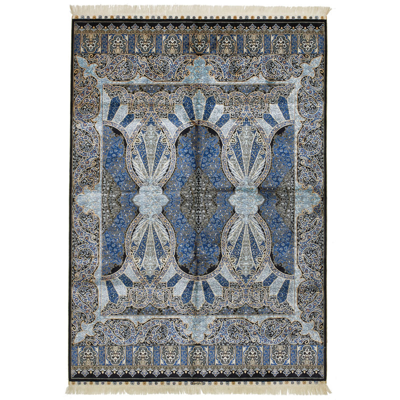 Tapis turc noir et bleu 5 x 7