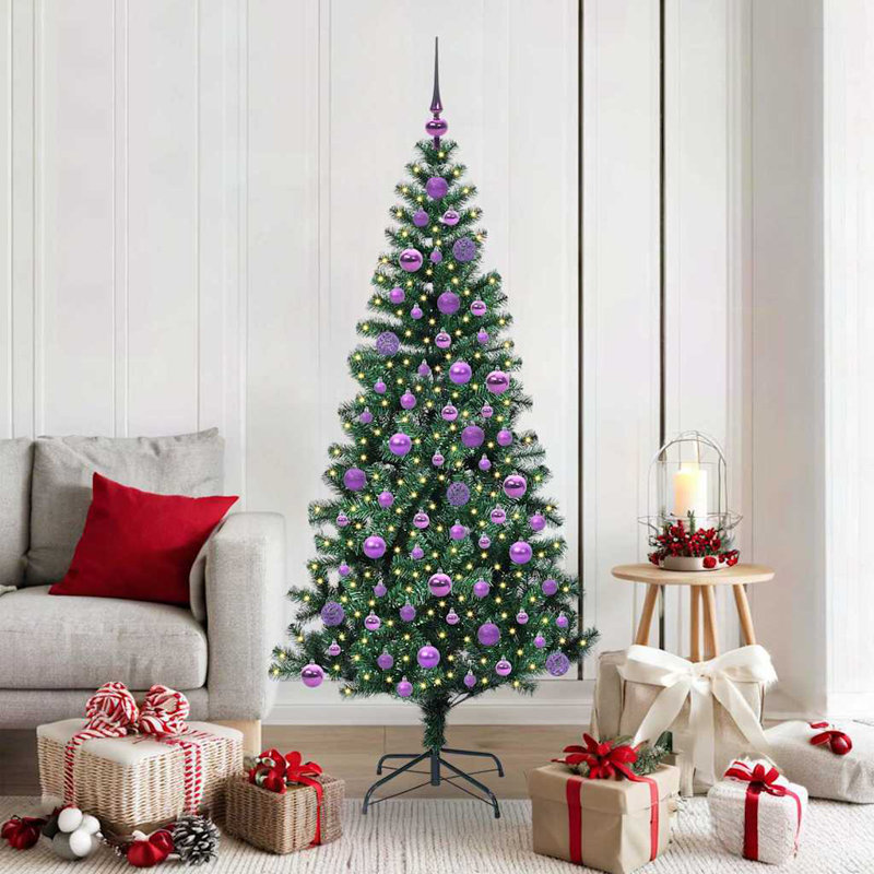 vidaXL Artificial Pre-lit Christmas Tree Green PVC and Metal, 5.91 ft
