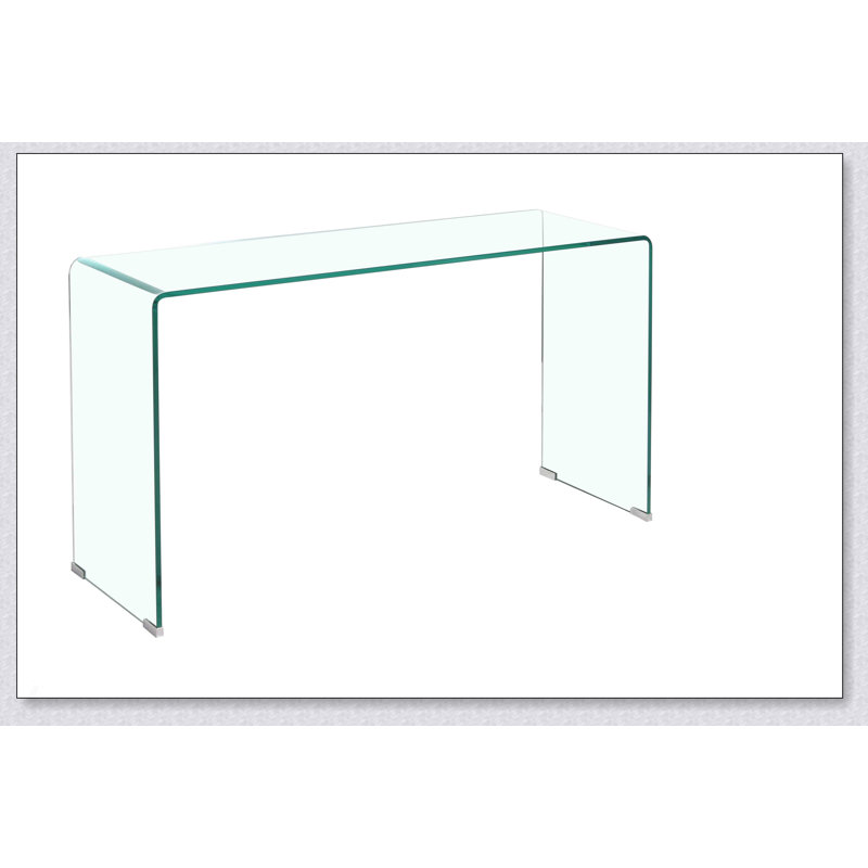 Console transparente en verre trempé avec bords arrondis, idéale pour les espaces de vie modernes et peu encombrants