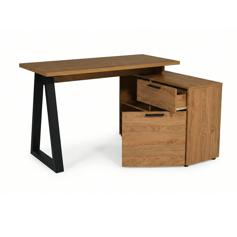 Bureau d'écriture en L avec armoire Hermie, Chêne Montana / noir