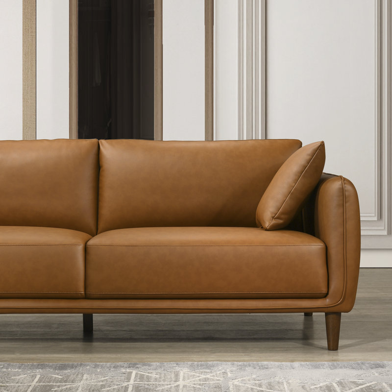 Pluie 117" W Mid Century Modern Leather Cozy Sectional Sofa, Left Hand Facing