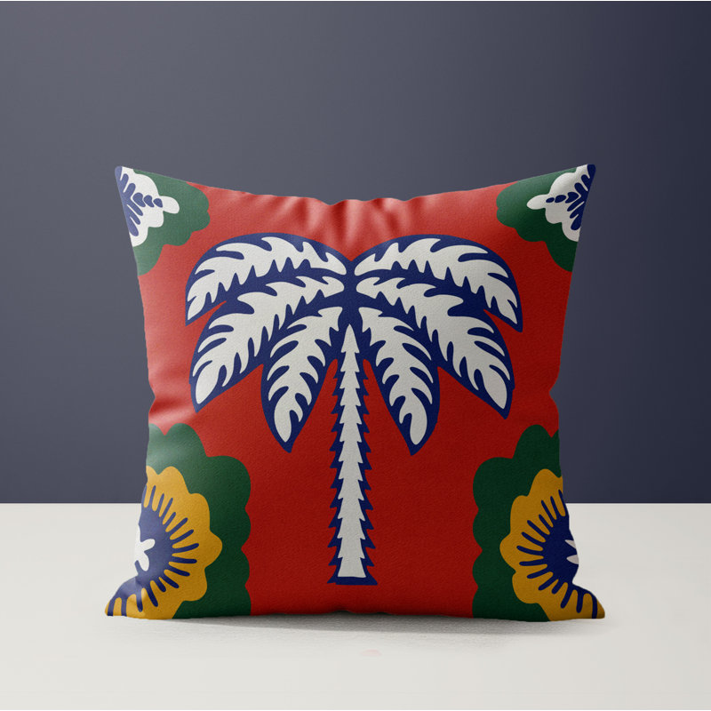 Coussin en microsuède Fisal, Red/Navy Blue/Green/Yellow Floral, Carré 16 po