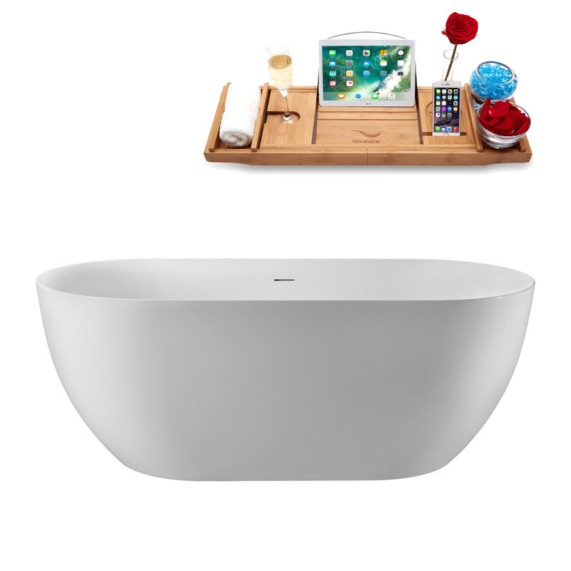 Baignoire autoportante de 63 po avec drain interne Streamline, Or brossé