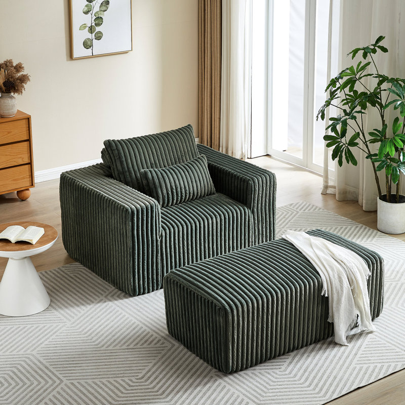 Fauteuil-lit en velours côtelé pour salon Army - 62,5 po avec repose-pieds amovible, moelleux et moderne, sans assemblage requis