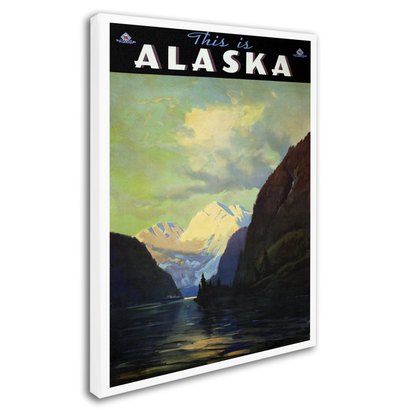 « trav alaska », publicité rétro sur toile tendue, H 32 po x l 22 po x P 2 po