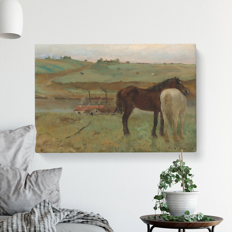 Horses In A Meadow 1995.11.1 by Edgar Degas - Wrapped Canvas Painting, 35cm H x 50cm W x 3cm D