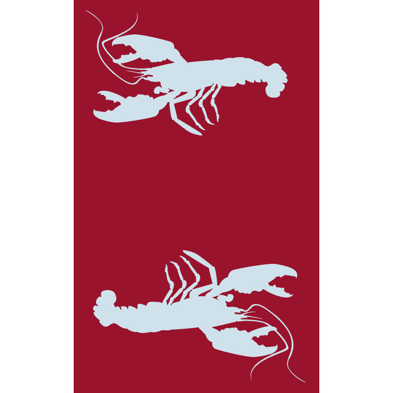 5' X 8' Lobster Outdoor Mat, Red & Aqua, Reversible Mat For Patio, Porch, Deck, Floor Mat