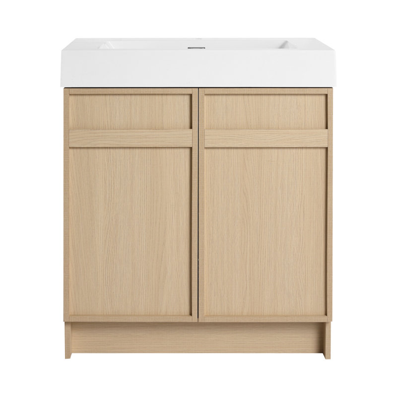 Meuble-lavabo autoportant avec lavabo en résine et 2 portes d'armoire, meuble-lavabo