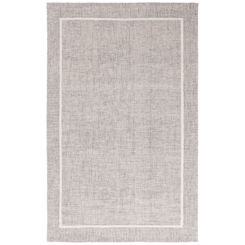 Narragansett Ebony Hand Tufted Wool/Cotton Striped Rug in Grey/Ivory, Rectangle 3' x 5'