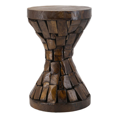 Brown Paulownia Wood Hourglass Table with Textured Mosaic Design