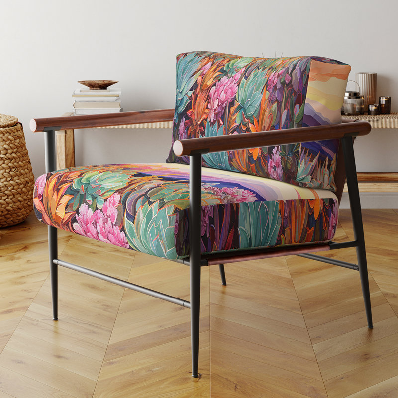 Fauteuil d'appoint rembourré Floral, Noir