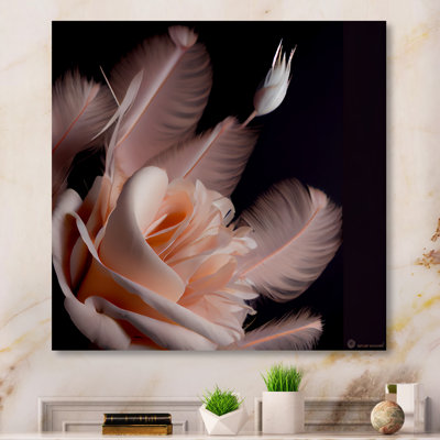 Rose sur fond de plumes roses sur fond noir - rose floral floral - MT81240