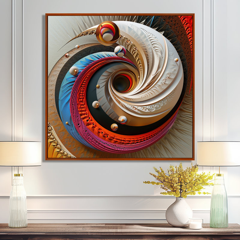 Tourbillon coloré - spirale abstraite, art mural, Toile avec cadre flottant brun, H 36 po x l 36 po x P 1,5 po