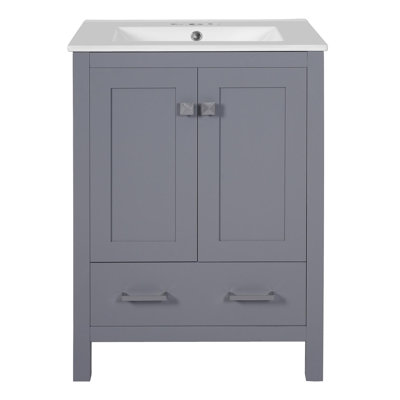 Meuble-lavabo de salle de bain avec lavabo en céramique, tiroirs compartimentés, portes à fermeture en douceur et tablette d'armoire