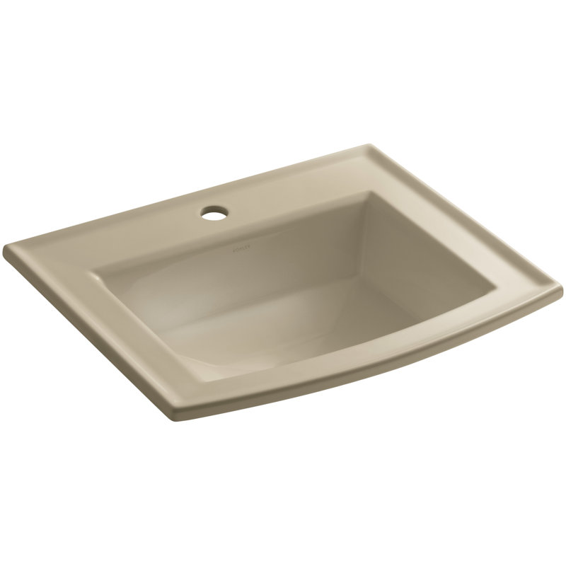 Archer® Vitreous China Rectangular Drop-In Bathroom Sink with Overflow, Mexican Sand, Single Hole
