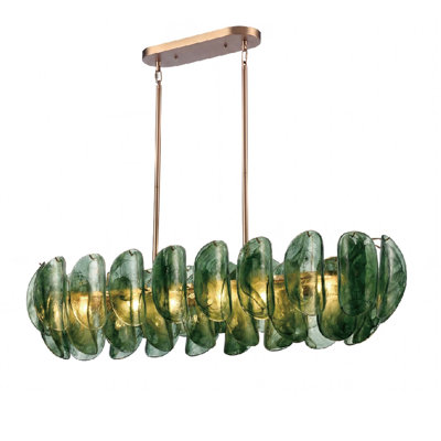 Lustre linéaire Château de 119 cm (47 po) en laiton satiné et verre vert