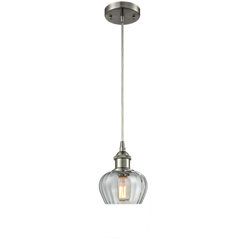 Luminaire suspendu en forme de cloche à 1 lumière Patrina, Transparent, Nickel satiné brossé, Ampoule non incluse