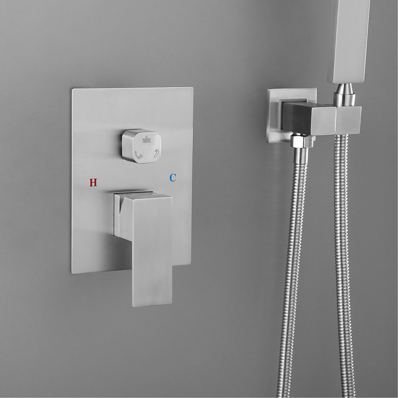 Douche de luxe pour salle de bain avec douche à pluie - carré 10 po en nickel brossé 10 po, Nickel brossé