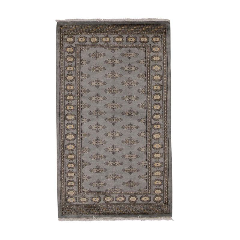 Tapis gris / crème noué à la main de haute qualité