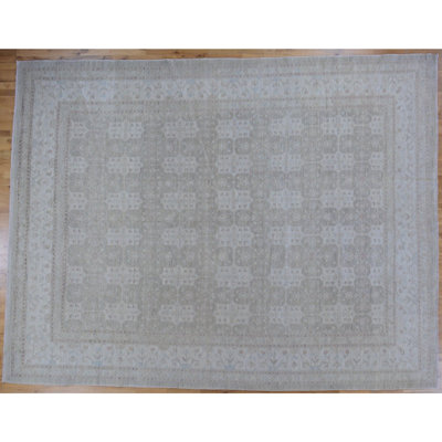 Tapis unique en laine noué à la main beige / taupe / écru de 9 pi 11 po x 12 pi 11 po