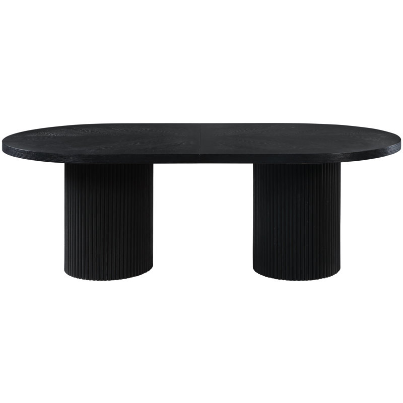 Black Oak Extendable Oval Dining Table with Fluted Base